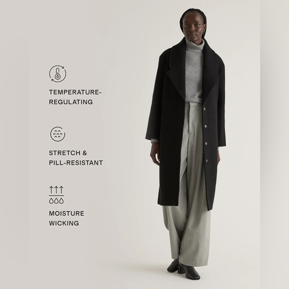 Quince 100% Merino Wool Shawl Collar Long Coat XS BLACK